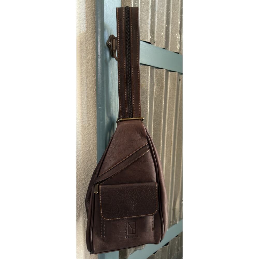 Katz Canada Small Dark Brown Genuine Leather Backpack Shoulder Bag Purse